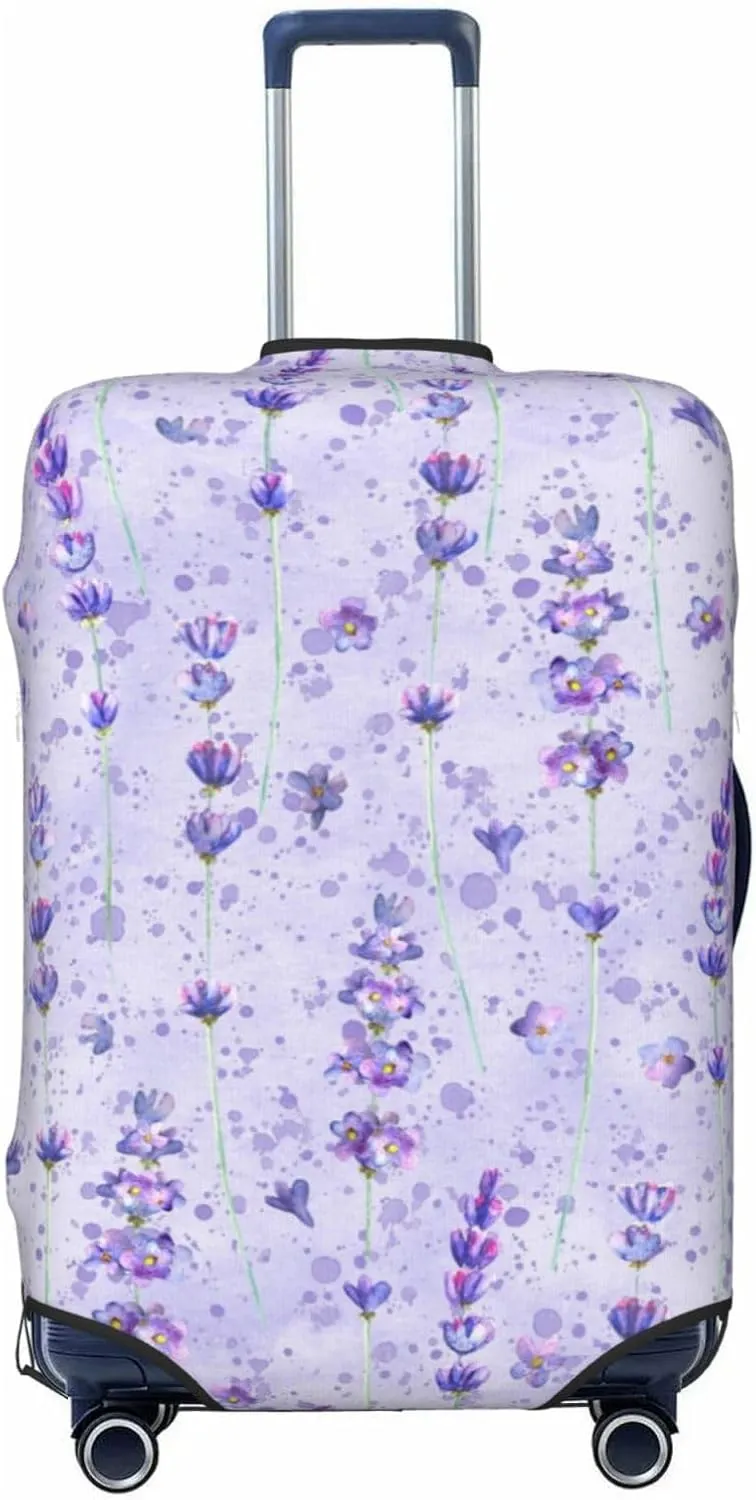 Travel Luggage Cover Suitcase Elastic Washable Stretch Watercolor Lavender Flowers Purple Splashes Suitcase Protector Bag,Anti-Scratch Spandex Double-Sided