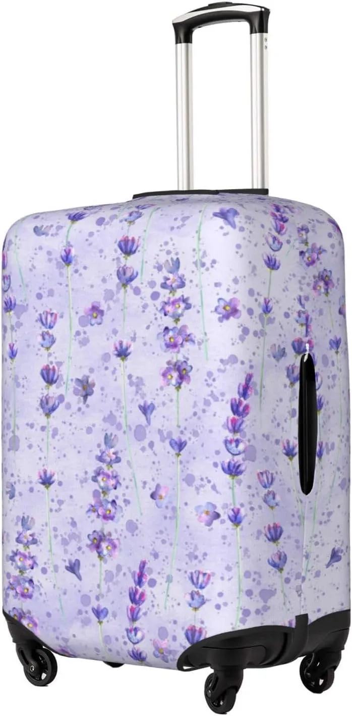 Travel Luggage Cover Suitcase Elastic Washable Stretch Watercolor Lavender Flowers Purple Splashes Suitcase Protector Bag,Anti-Scratch Spandex Double-Sided