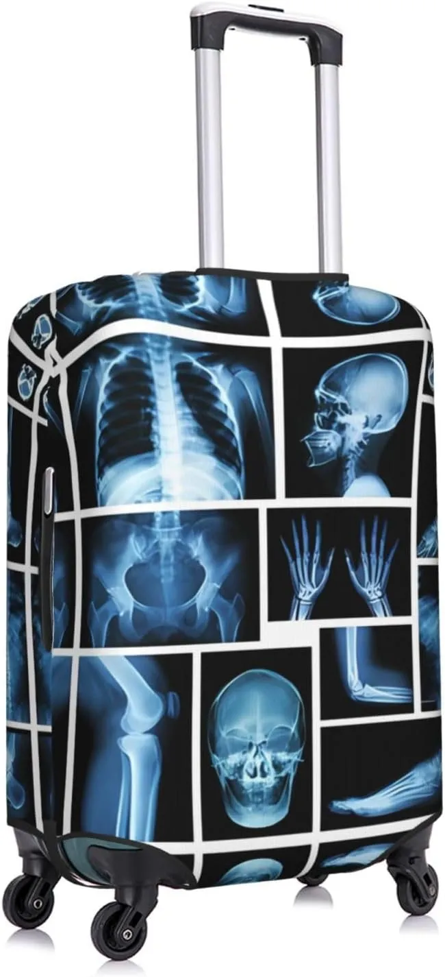 Travel Luggage Cover Suitcase Elastic Washable Stretch X-Ray Of Human Skeleton Suitcase Protector Bag,Anti-Scratch Spandex Double-Sided Baggage Covers For Wheeled Suitcase Kid Adult,Small