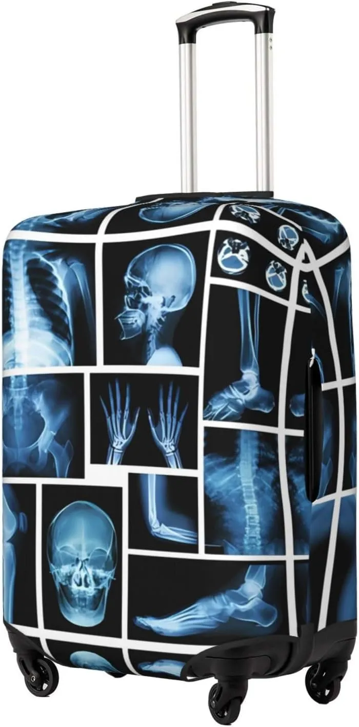 Travel Luggage Cover Suitcase Elastic Washable Stretch X-Ray Of Human Skeleton Suitcase Protector Bag,Anti-Scratch Spandex Double-Sided Baggage Covers For Wheeled Suitcase Kid Adult,Small