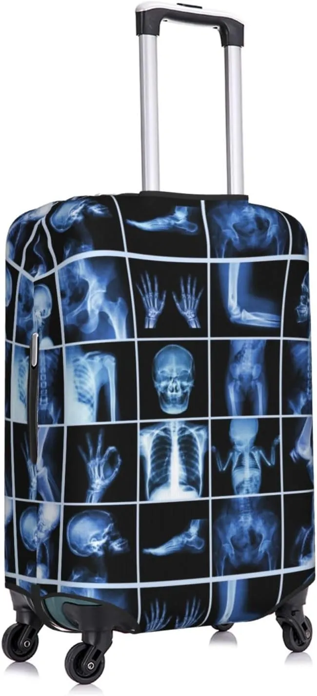 Travel Luggage Cover Suitcase Elastic Washable Stretch X-Ray Of Human Skull Skeleton Suitcase Protector Bag,Anti-Scratch Spandex Double-Sided Baggage Covers For Wheeled Suitcase Kid Adult,X-Large