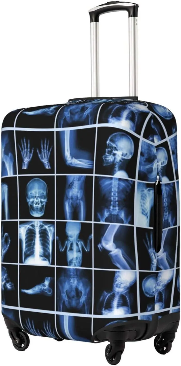 Travel Luggage Cover Suitcase Elastic Washable Stretch X-Ray Of Human Skull Skeleton Suitcase Protector Bag,Anti-Scratch Spandex Double-Sided Baggage Covers For Wheeled Suitcase Kid Adult,X-Large