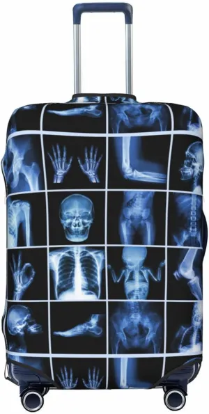 Travel Luggage Cover Suitcase Elastic Washable Stretch X-Ray Of Human Skull Skeleton Suitcase Protector Bag,Anti-Scratch Spandex Double-Sided Baggage Covers For Wheeled Suitcase Kid Adult,X-Large