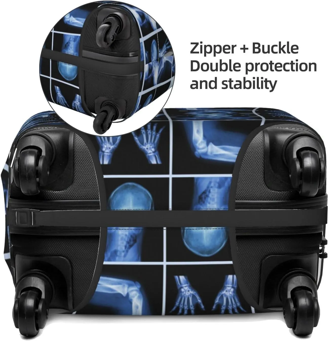 Travel Luggage Cover Suitcase Elastic Washable Stretch X-Ray Of Human Skull Skeleton Suitcase Protector Bag,Anti-Scratch Spandex Double-Sided Baggage Covers For Wheeled Suitcase Kid Adult,X-Large