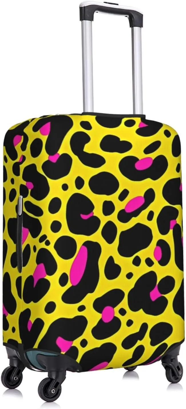 Travel Luggage Cover Suitcase Elastic Washable Stretch Yellow Leopard Print 2 Suitcase Protector Bag,Anti-Scratch Spandex With Zipper Closure Baggage Covers For Wheeled Suitcase Kid Adult