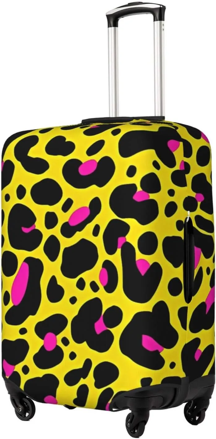 Travel Luggage Cover Suitcase Elastic Washable Stretch Yellow Leopard Print 2 Suitcase Protector Bag,Anti-Scratch Spandex With Zipper Closure Baggage Covers For Wheeled Suitcase Kid Adult