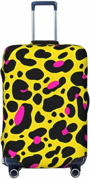 Travel Luggage Cover Suitcase Elastic Washable Stretch Yellow Leopard Print 2 Suitcase Protector Bag,Anti-Scratch Spandex With Zipper Closure Baggage Covers For Wheeled Suitcase Kid Adult