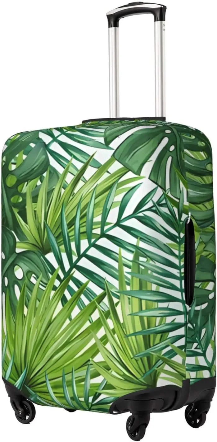 Travel Luggage Cover Suitcase Elastic Washable Watercolor Tropical Palm Leaves Suitcase Protector Bag,Dust-Proof With Zipper Closure Baggage Covers,Large