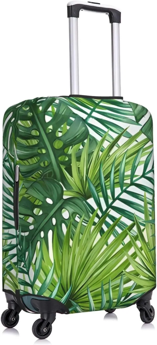Travel Luggage Cover Suitcase Elastic Washable Watercolor Tropical Palm Leaves Suitcase Protector Bag,Dust-Proof With Zipper Closure Baggage Covers,Large