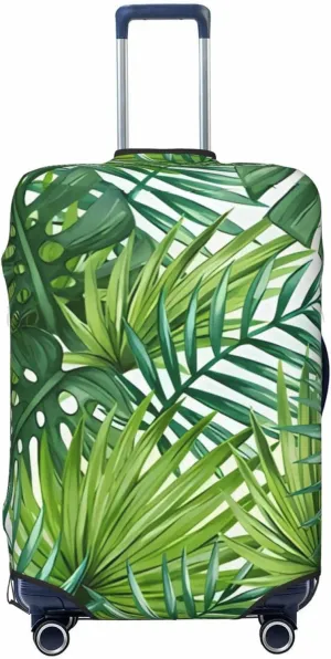Travel Luggage Cover Suitcase Elastic Washable Watercolor Tropical Palm Leaves Suitcase Protector Bag,Dust-Proof With Zipper Closure Baggage Covers,Large