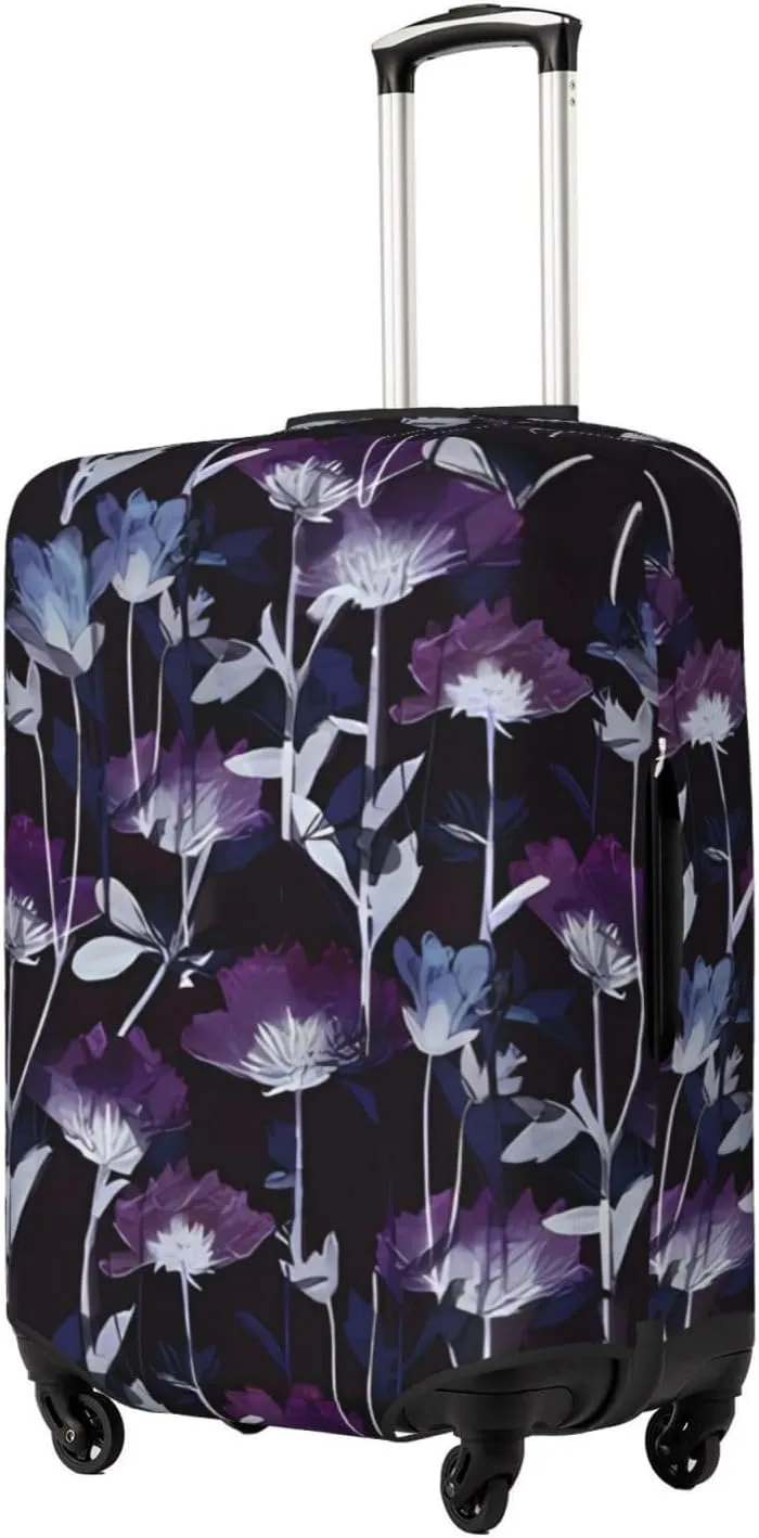 Travel Luggage Cover Suitcase Elastic Washable Watercolor Violet Flowers Suitcase Protector Bag,Dust-Proof Double-Sided Baggage Covers,Large