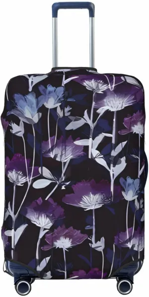 Travel Luggage Cover Suitcase Elastic Washable Watercolor Violet Flowers Suitcase Protector Bag,Dust-Proof Double-Sided Baggage Covers,Large