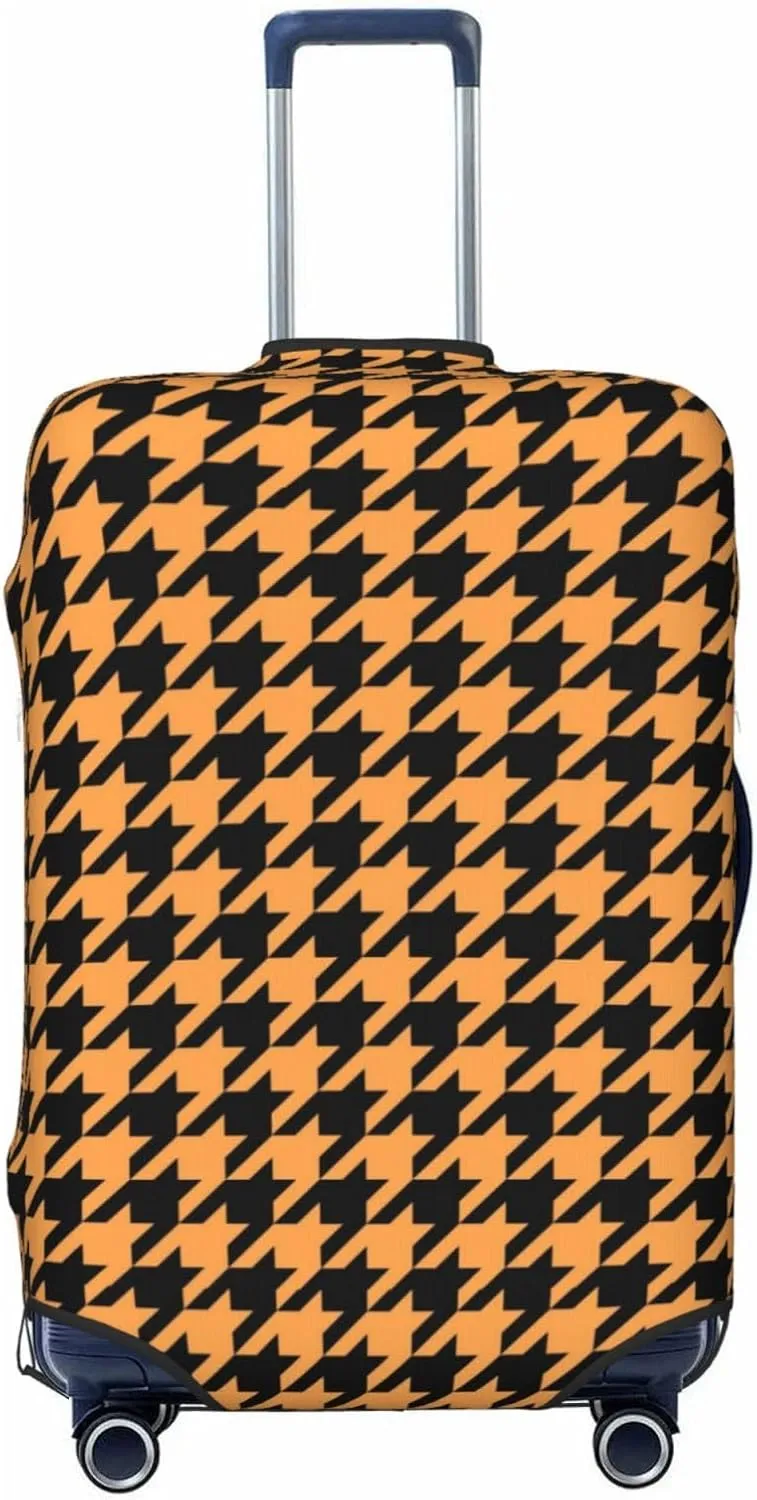 Travel Luggage Cover Suitcase Elastic Washable Yellow Black Houndstooth Suitcase Protector Bag,Spandex Double-Sided Baggage Covers,X-Large