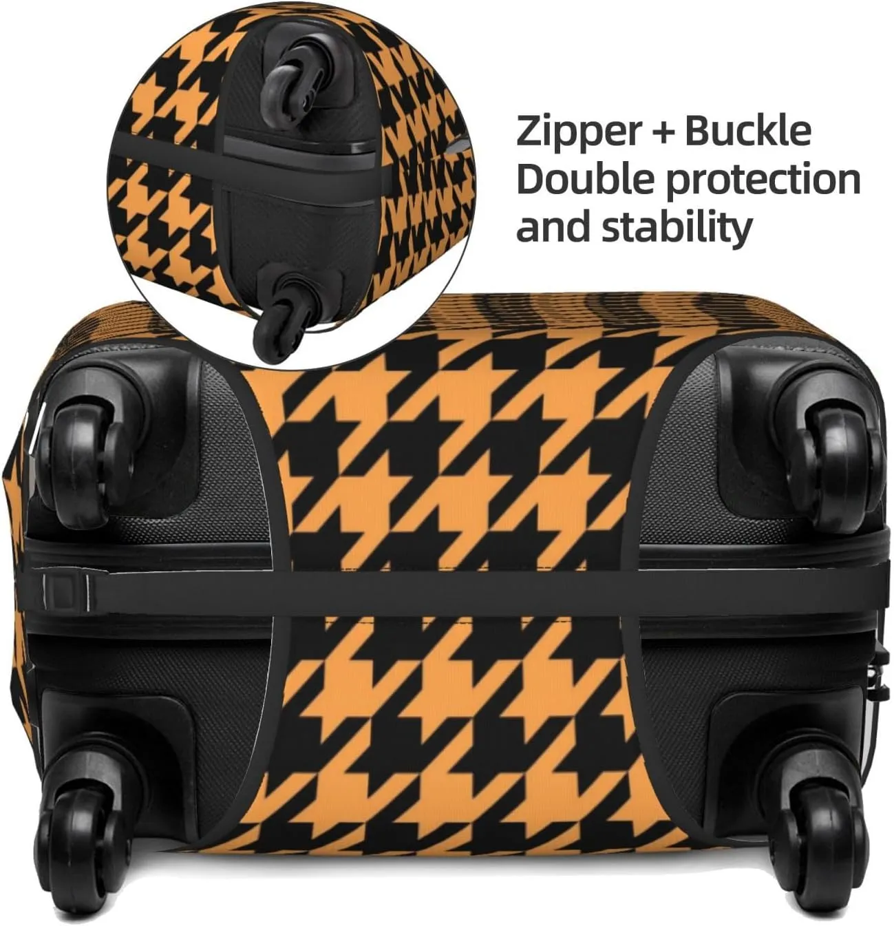 Travel Luggage Cover Suitcase Elastic Washable Yellow Black Houndstooth Suitcase Protector Bag,Spandex Double-Sided Baggage Covers,X-Large