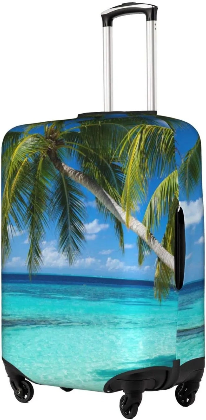 Travel Luggage Cover Suitcase Protector, Tropical Beach Palm Tree Washable Elastic Suitcase Baggage Cover Anti-scratch Double-sided with Zipper Closure for Wheeled Suitcase Fits 18-21 Inch Luggage