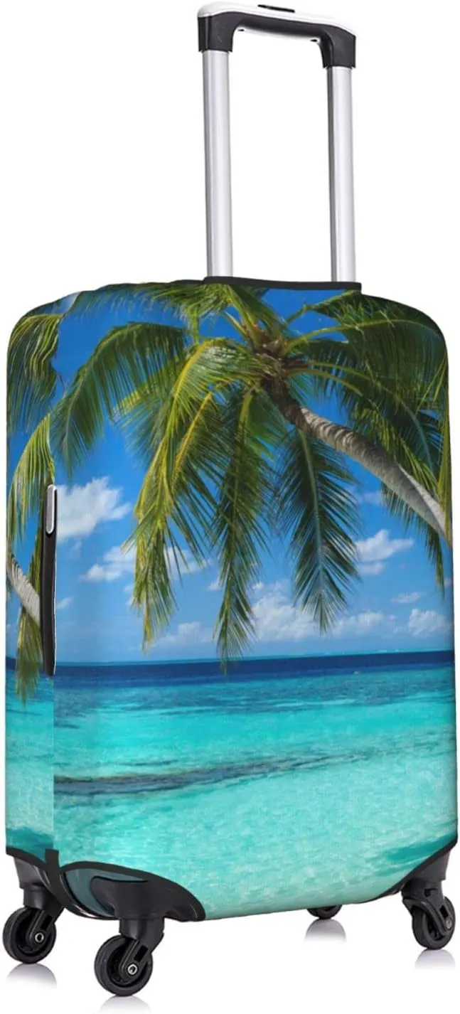 Travel Luggage Cover Suitcase Protector, Tropical Beach Palm Tree Washable Elastic Suitcase Baggage Cover Anti-scratch Double-sided with Zipper Closure for Wheeled Suitcase Fits 18-21 Inch Luggage