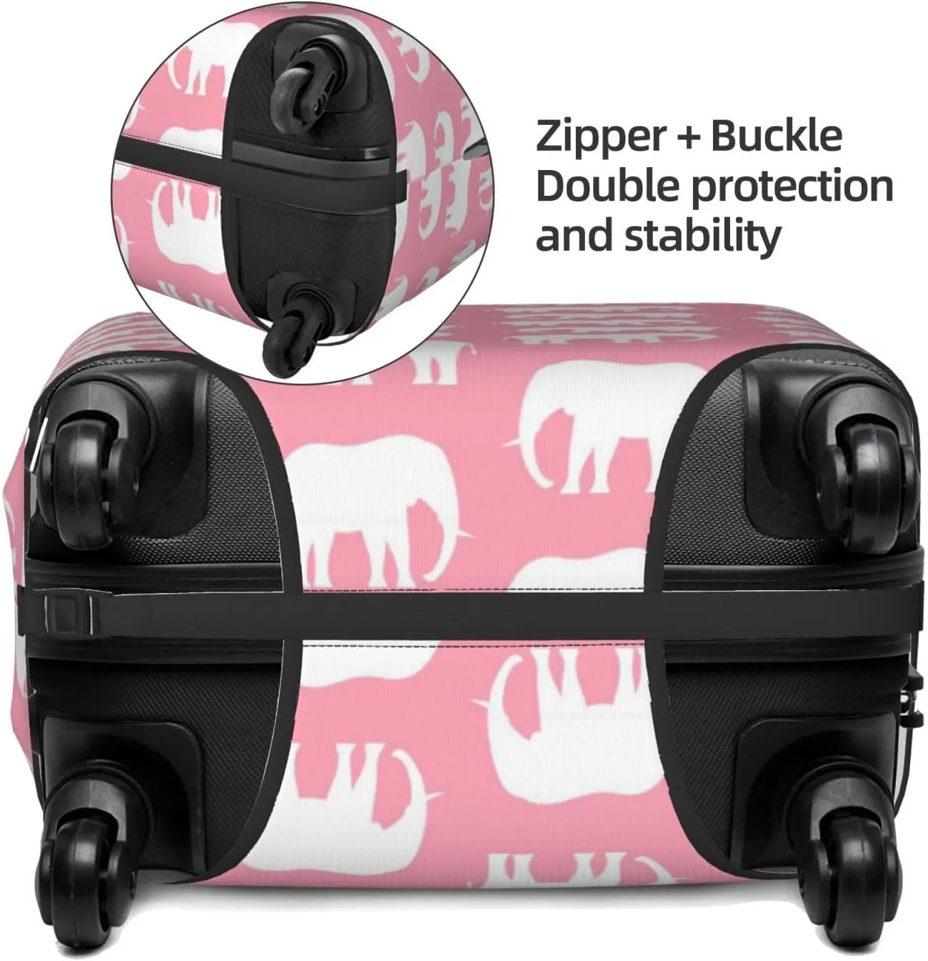 Travel Luggage Cover Suitcase Stretch Washable African Animal Elephants White Pink Suitcase Protector Bag,Spandex With Zipper Closure Baggage Covers,Medium