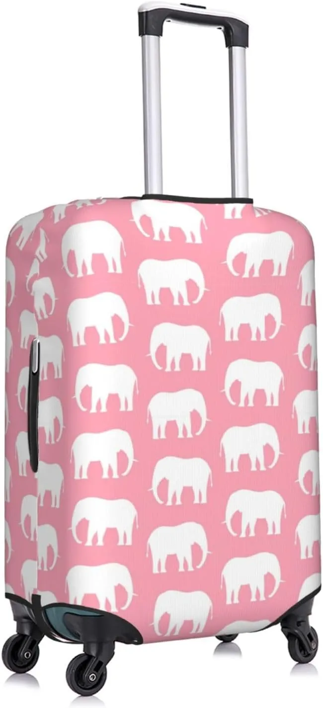 Travel Luggage Cover Suitcase Stretch Washable African Animal Elephants White Pink Suitcase Protector Bag,Spandex With Zipper Closure Baggage Covers,Medium