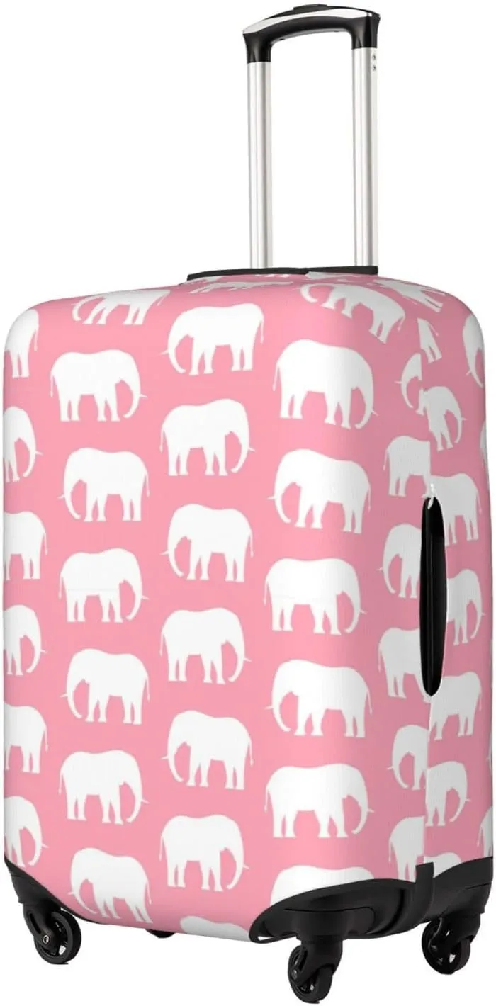 Travel Luggage Cover Suitcase Stretch Washable African Animal Elephants White Pink Suitcase Protector Bag,Spandex With Zipper Closure Baggage Covers,Medium