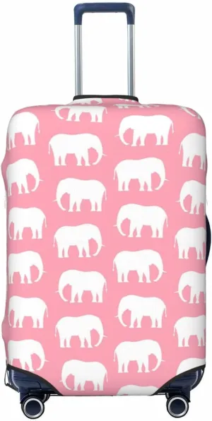 Travel Luggage Cover Suitcase Stretch Washable African Animal Elephants White Pink Suitcase Protector Bag,Spandex With Zipper Closure Baggage Covers,Medium
