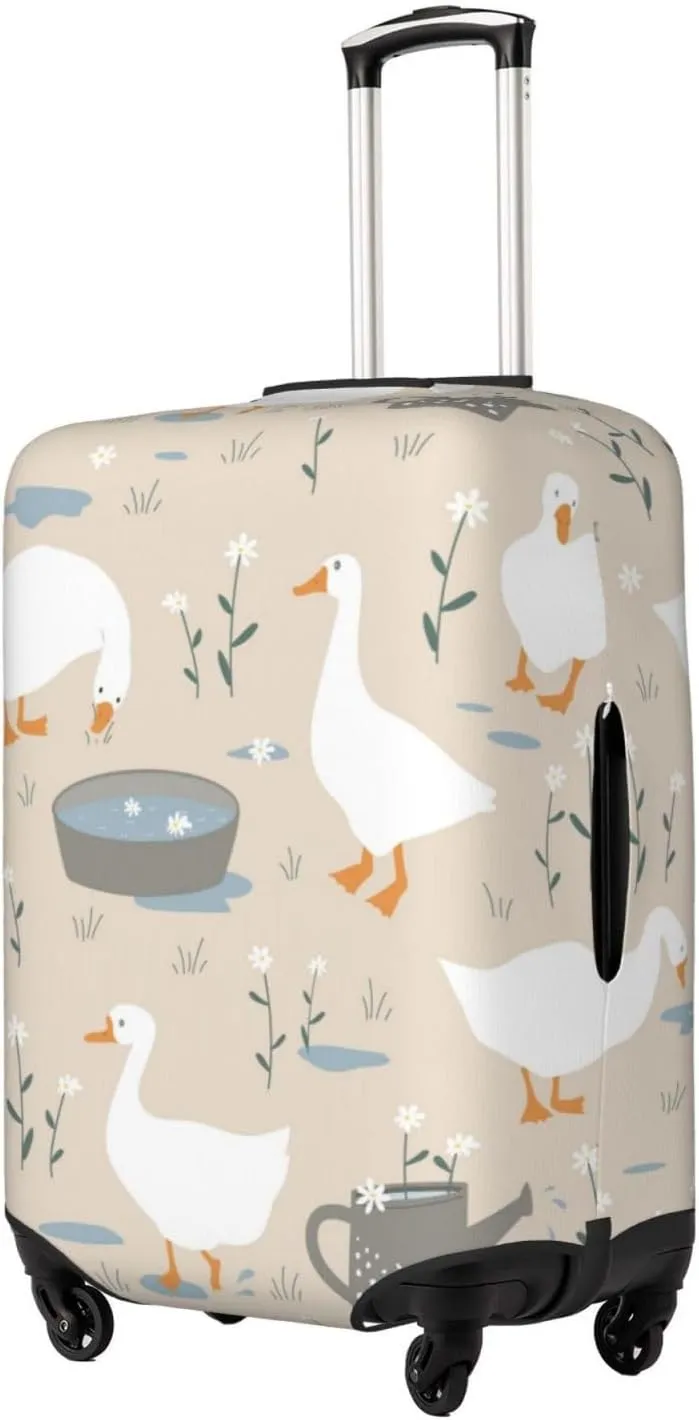 Travel Luggage Cover Suitcase Stretch Washable Cute Goose Flower Doodle Geese Suitcase Protector Bag,Dust-Proof With Zipper Closure Baggage Covers For Kid Adult,X-Large
