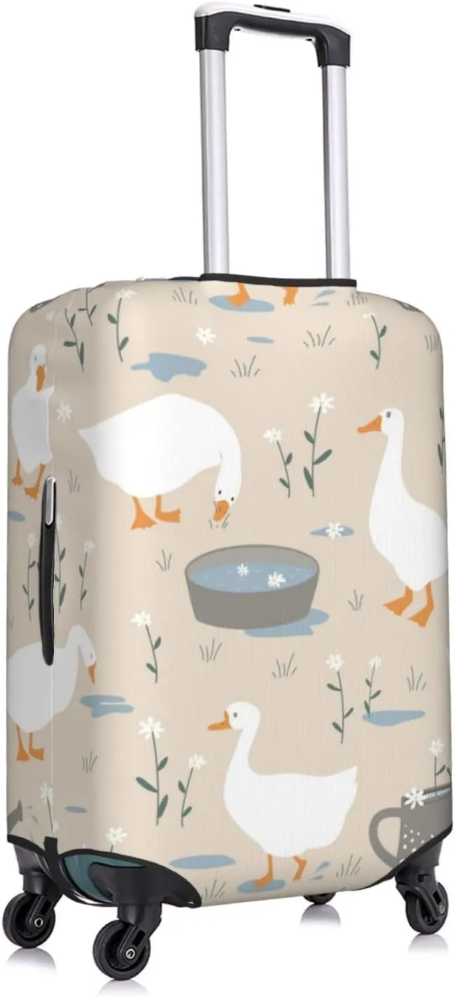 Travel Luggage Cover Suitcase Stretch Washable Cute Goose Flower Doodle Geese Suitcase Protector Bag,Dust-Proof With Zipper Closure Baggage Covers For Kid Adult,X-Large