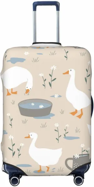 Travel Luggage Cover Suitcase Stretch Washable Cute Goose Flower Doodle Geese Suitcase Protector Bag,Dust-Proof With Zipper Closure Baggage Covers For Kid Adult,X-Large