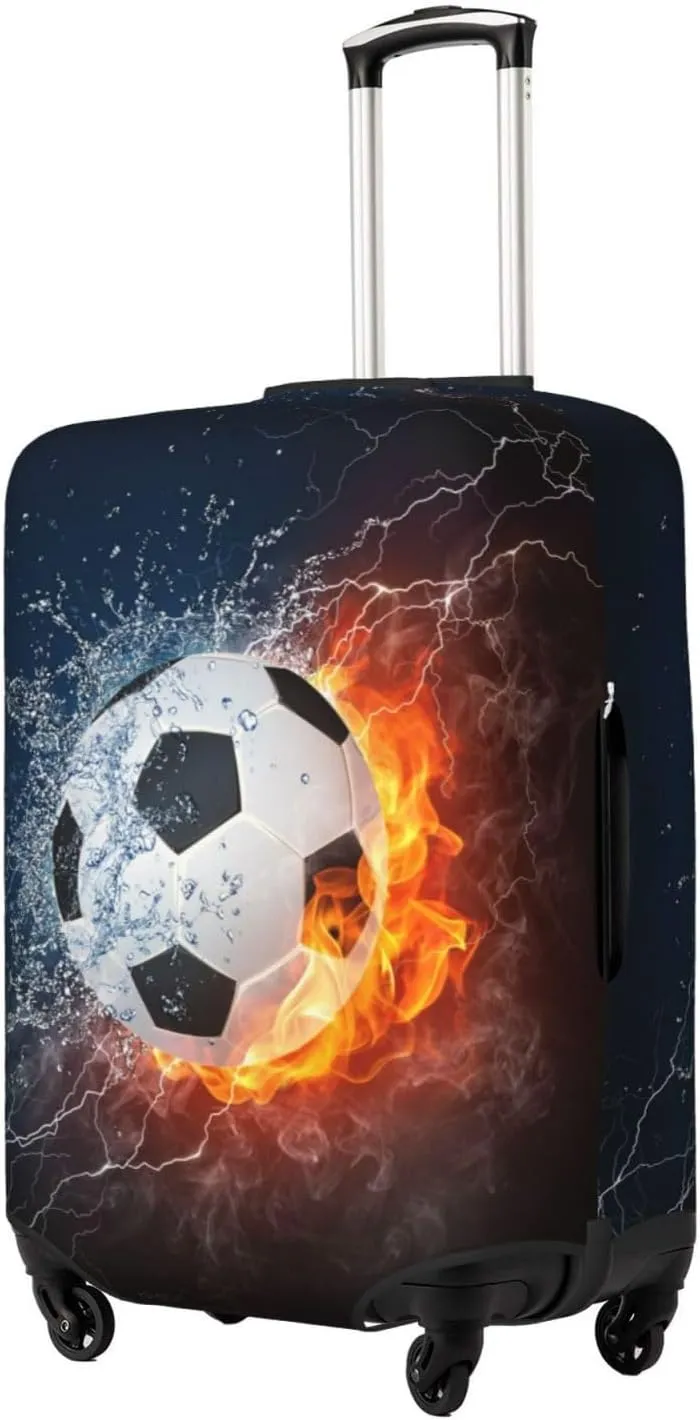Travel Luggage Cover Suitcase Stretch Washable Fire Water Soccer Ball Suitcase Protector Bag,Anti-Scratch With Zipper Closure Baggage Covers,X-Large