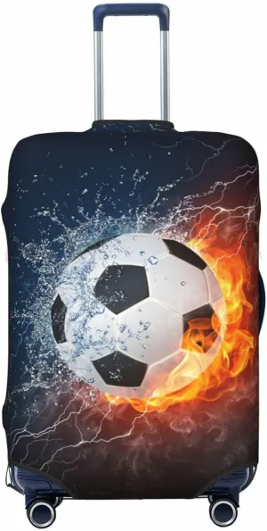 Travel Luggage Cover Suitcase Stretch Washable Fire Water Soccer Ball Suitcase Protector Bag,Anti-Scratch With Zipper Closure Baggage Covers,X-Large