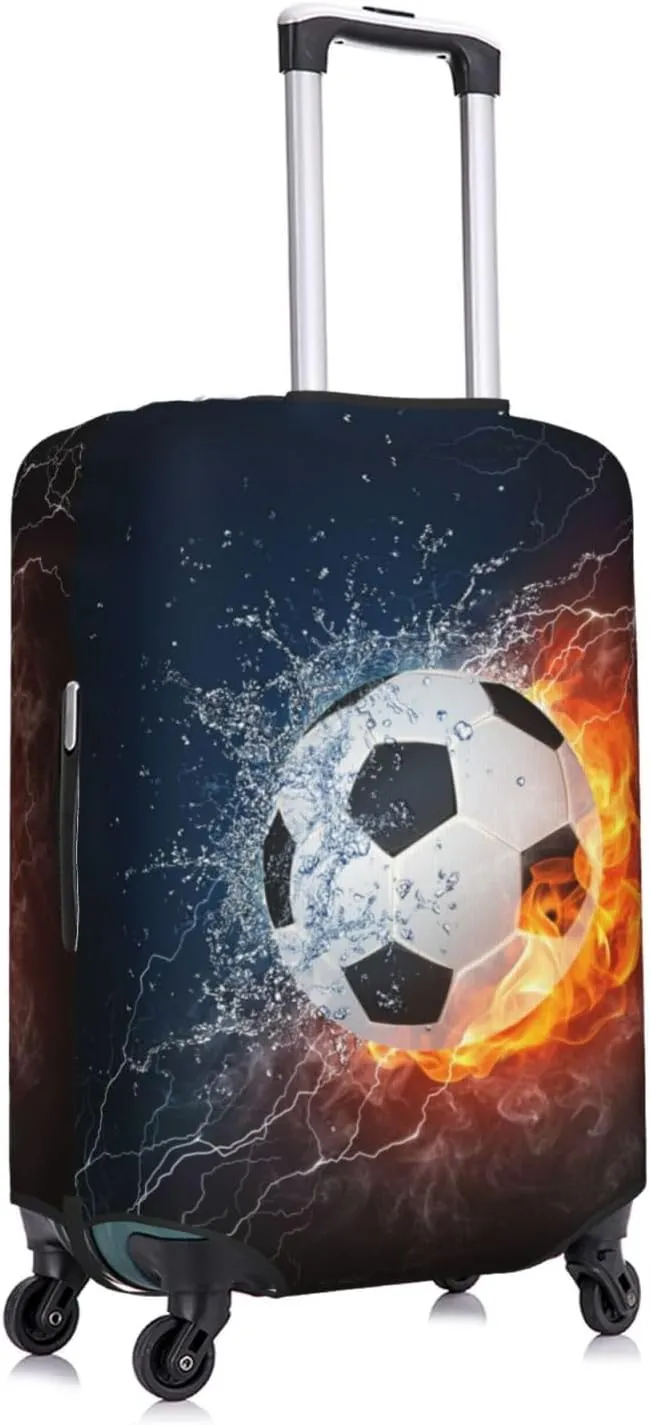 Travel Luggage Cover Suitcase Stretch Washable Fire Water Soccer Ball Suitcase Protector Bag,Anti-Scratch With Zipper Closure Baggage Covers,X-Large
