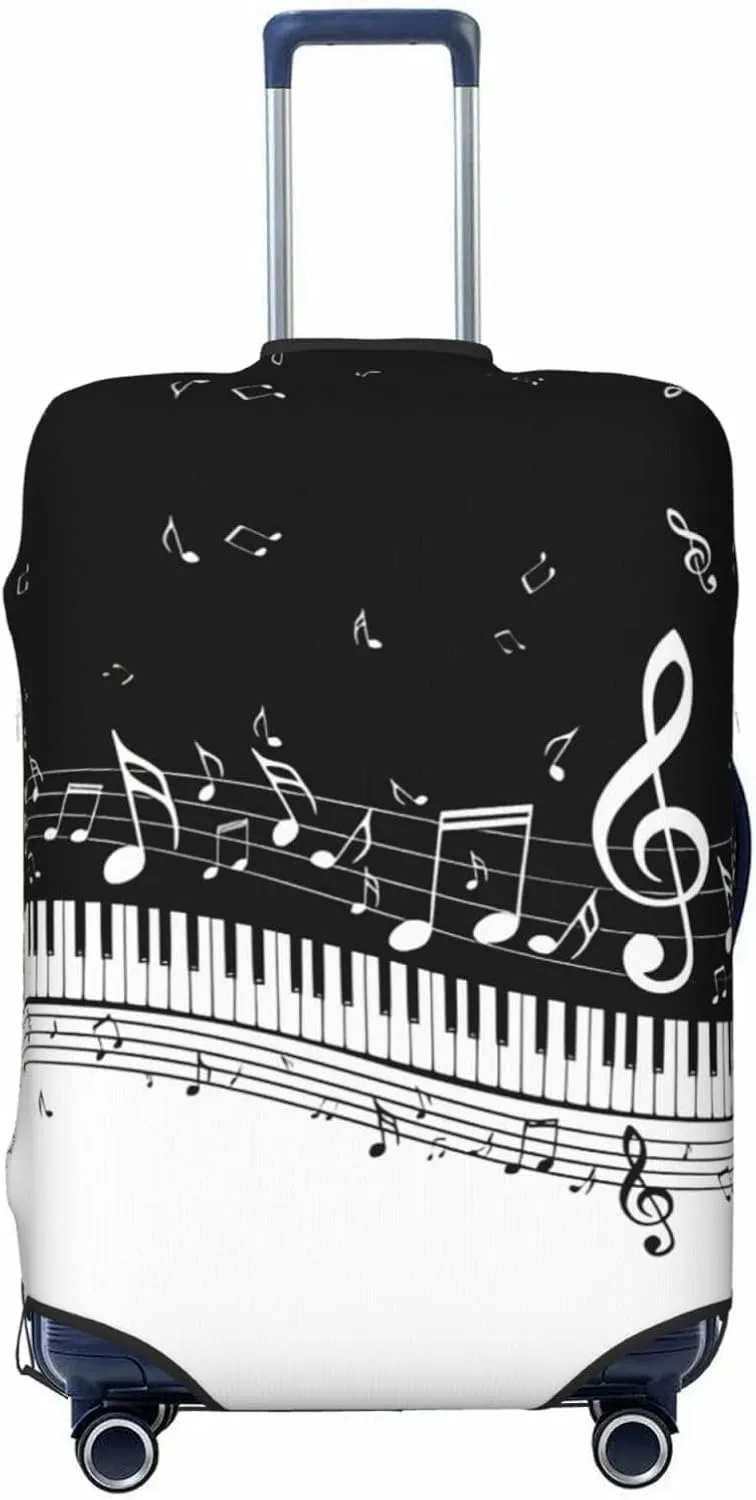 Travel Luggage Cover Suitcase Stretch Washable Piano Keys Musical Notes Suitcase Protector Bag,Spandex Double-Sided Baggage Covers,X-Large