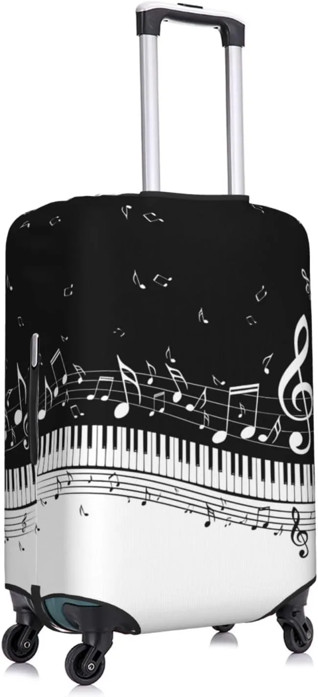Travel Luggage Cover Suitcase Stretch Washable Piano Keys Musical Notes Suitcase Protector Bag,Spandex Double-Sided Baggage Covers,X-Large