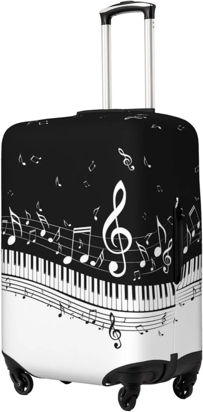 Travel Luggage Cover Suitcase Stretch Washable Piano Keys Musical Notes Suitcase Protector Bag,Spandex Double-Sided Baggage Covers,X-Large