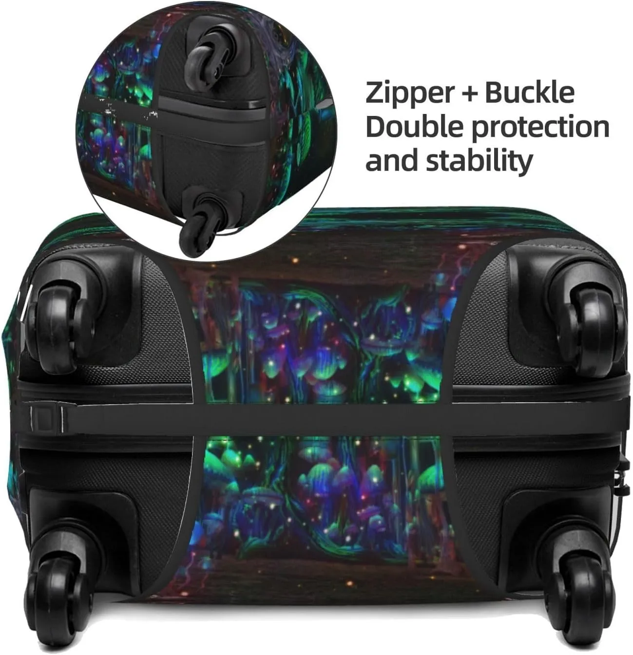 Travel Luggage Cover Suitcase Stretch Washable Psychedelic Magic Mushrooms Suitcase Protector Bag,Spandex Double-Sided Baggage Covers,Large