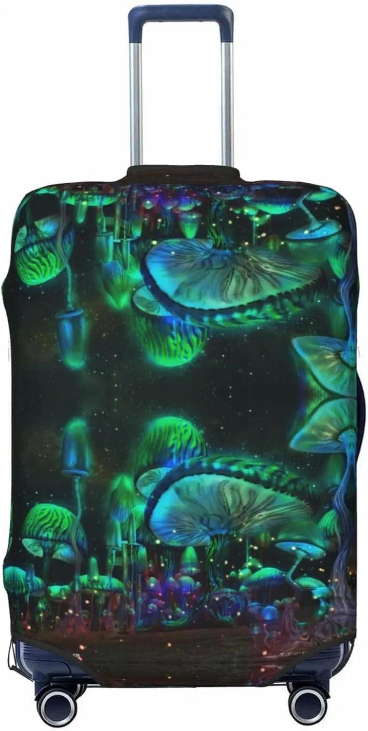 Travel Luggage Cover Suitcase Stretch Washable Psychedelic Magic Mushrooms Suitcase Protector Bag,Spandex Double-Sided Baggage Covers,Large