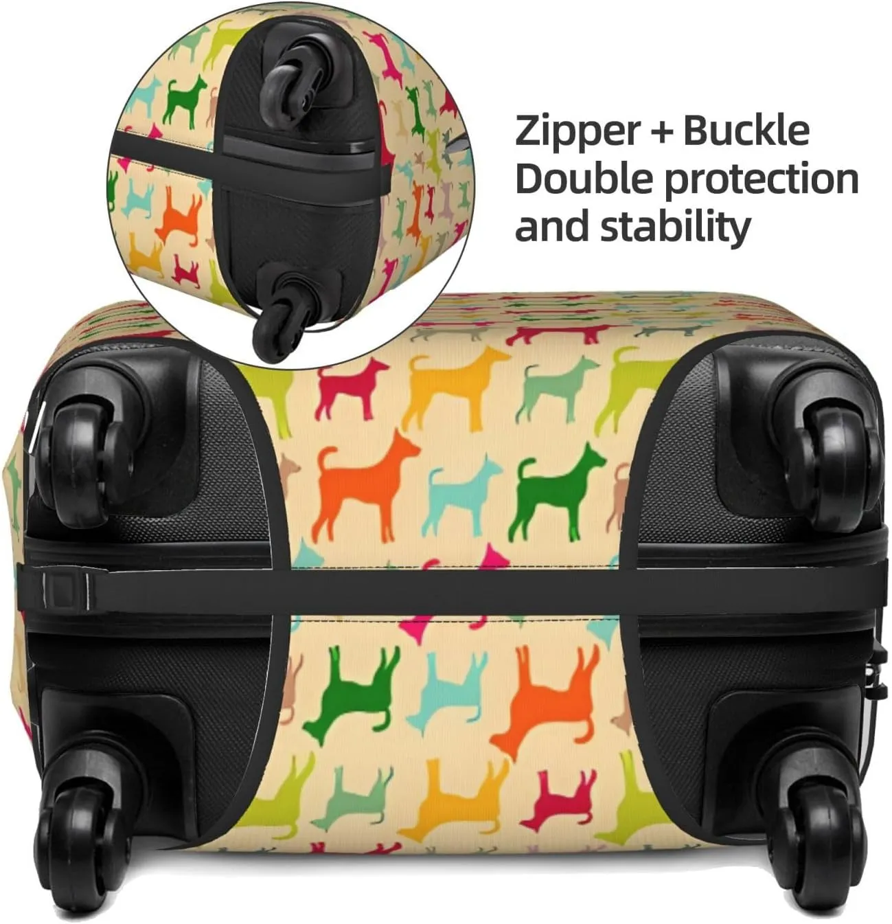 Travel Luggage Cover Suitcase Stretch Washable Retro Dog Silhouette Suitcase Protector Bag,Dust-Proof Double-Sided Baggage Covers,Small