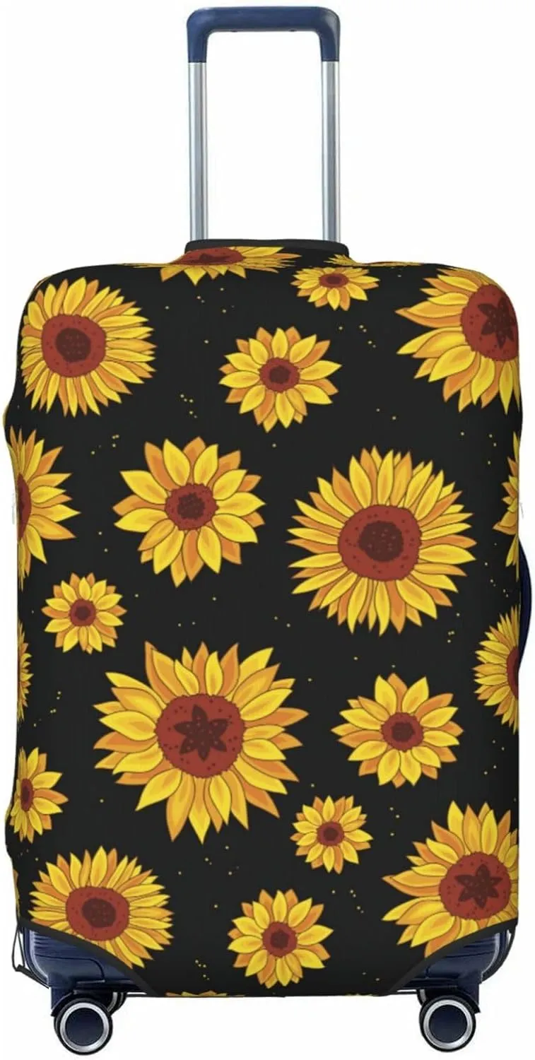Travel Luggage Cover Suitcase Stretch Washable Sunflowers Suitcase Protector Bag,Dust-Proof Double-Sided Baggage Covers,Medium