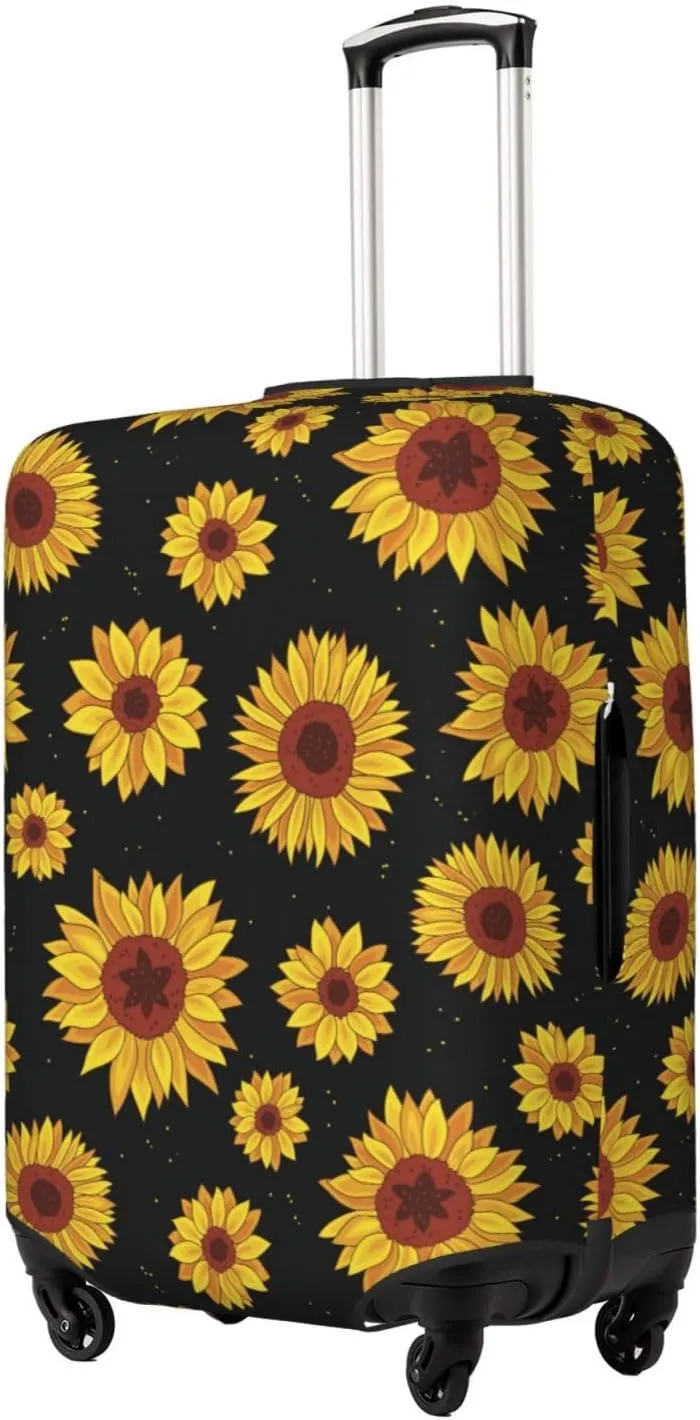 Travel Luggage Cover Suitcase Stretch Washable Sunflowers Suitcase Protector Bag,Dust-Proof Double-Sided Baggage Covers,Medium