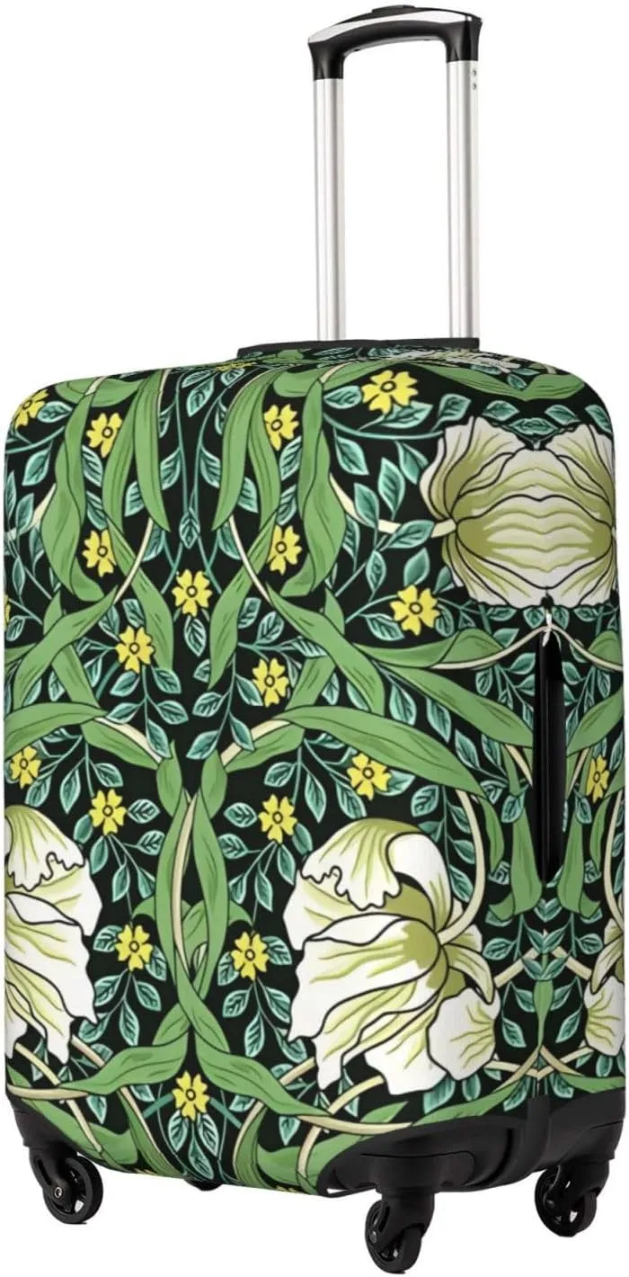 Travel Luggage Cover Suitcase Stretch Washable Vintage White Flowers Green Foliage Suitcase Protector Bag,Spandex Double-Sided Baggage Covers,X-Large