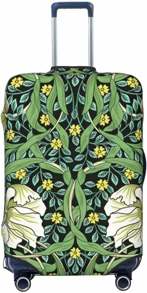 Travel Luggage Cover Suitcase Stretch Washable Vintage White Flowers Green Foliage Suitcase Protector Bag,Spandex Double-Sided Baggage Covers,X-Large