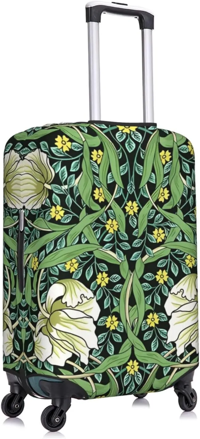 Travel Luggage Cover Suitcase Stretch Washable Vintage White Flowers Green Foliage Suitcase Protector Bag,Spandex Double-Sided Baggage Covers,X-Large