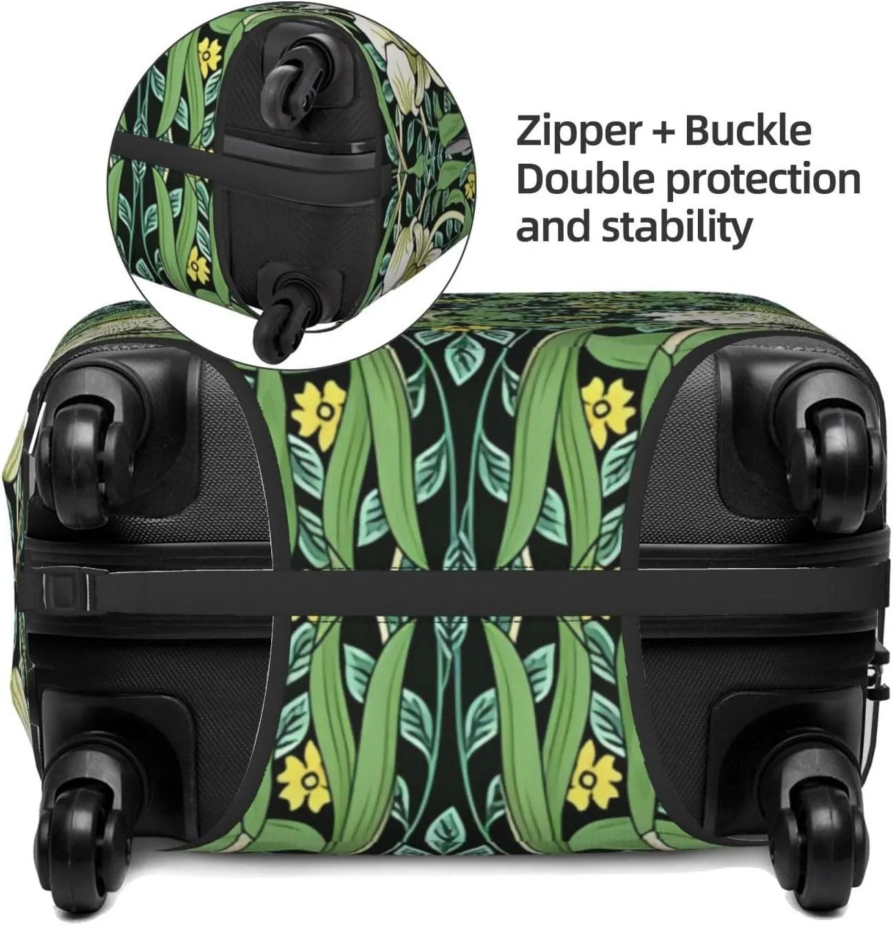 Travel Luggage Cover Suitcase Stretch Washable Vintage White Flowers Green Foliage Suitcase Protector Bag,Spandex Double-Sided Baggage Covers,X-Large