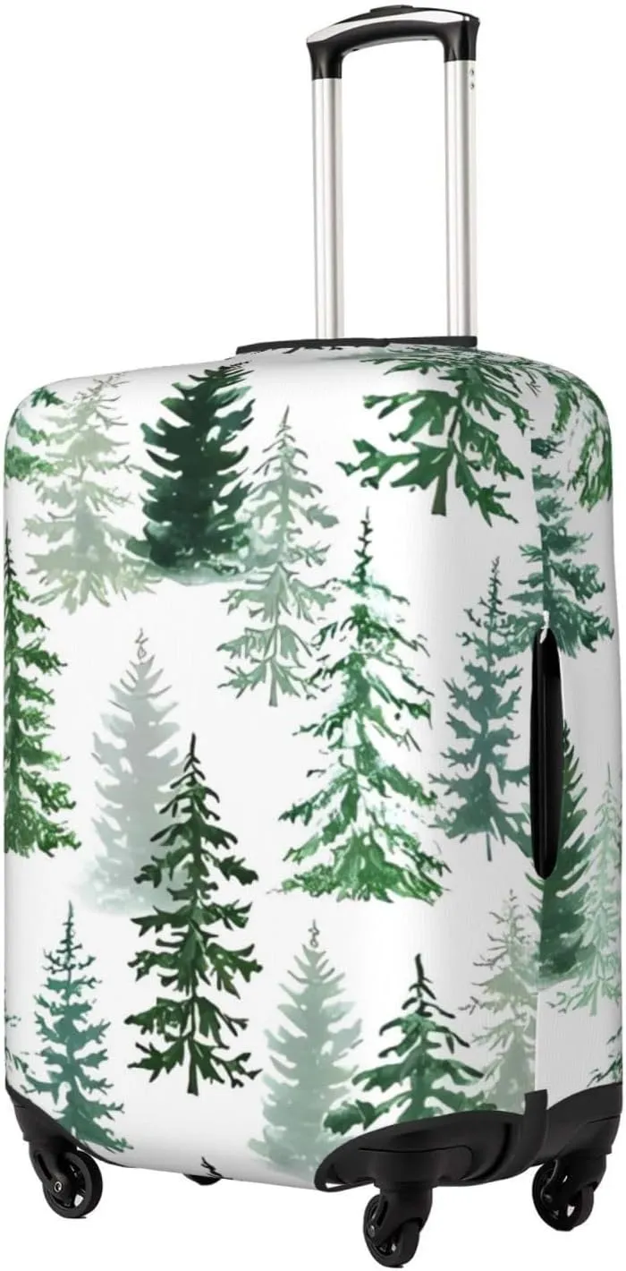 Travel Luggage Cover Suitcase Stretch Washable Watercolor Woodland Forest Pine Trees Suitcase Protector Bag,Spandex Double-Sided Baggage Covers,X-Large