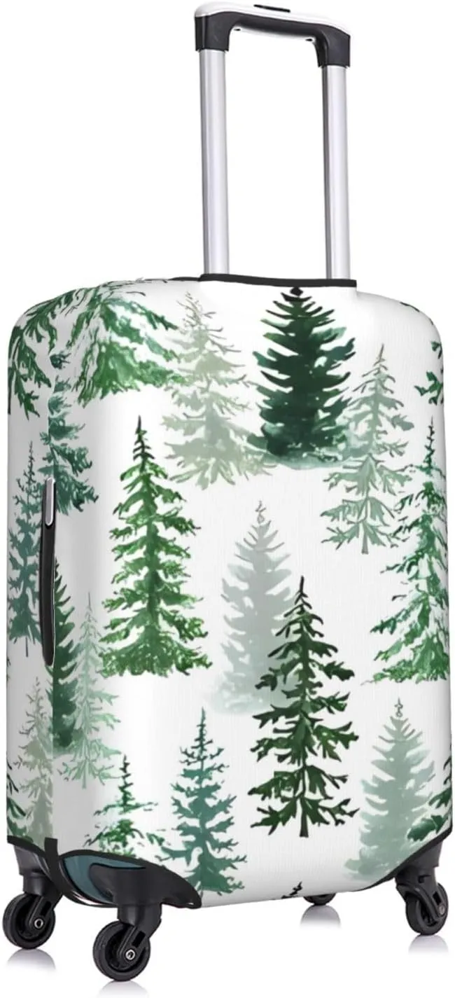Travel Luggage Cover Suitcase Stretch Washable Watercolor Woodland Forest Pine Trees Suitcase Protector Bag,Spandex Double-Sided Baggage Covers,X-Large