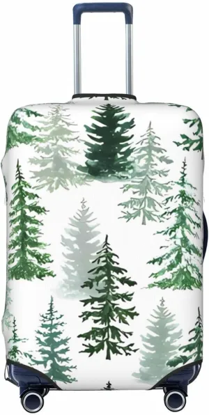 Travel Luggage Cover Suitcase Stretch Washable Watercolor Woodland Forest Pine Trees Suitcase Protector Bag,Spandex Double-Sided Baggage Covers,X-Large