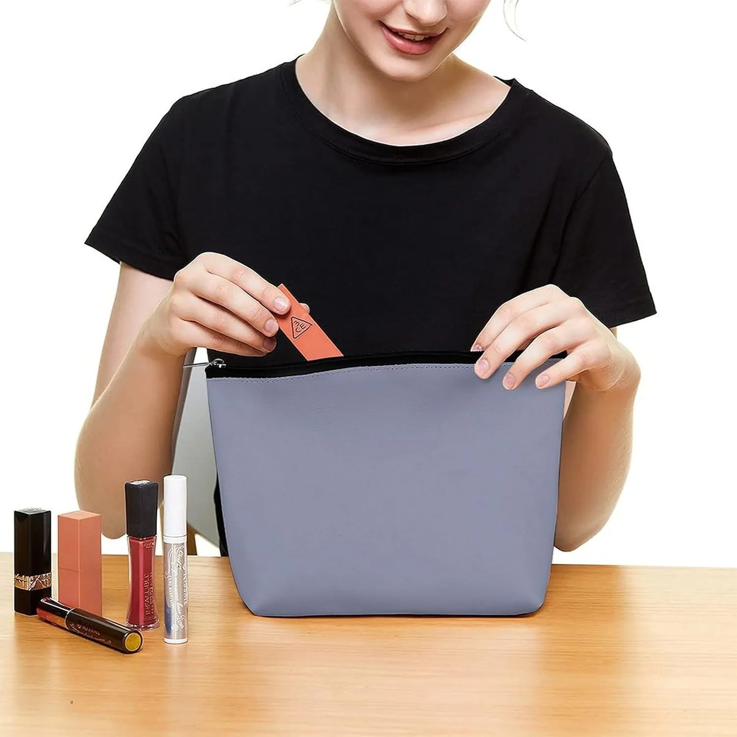 Travel Makeup Bag, Cool Gray Solid Color Cosmetic Bags for Women Large Capacity Waterproof Toiletry Pouch Make up Organizer