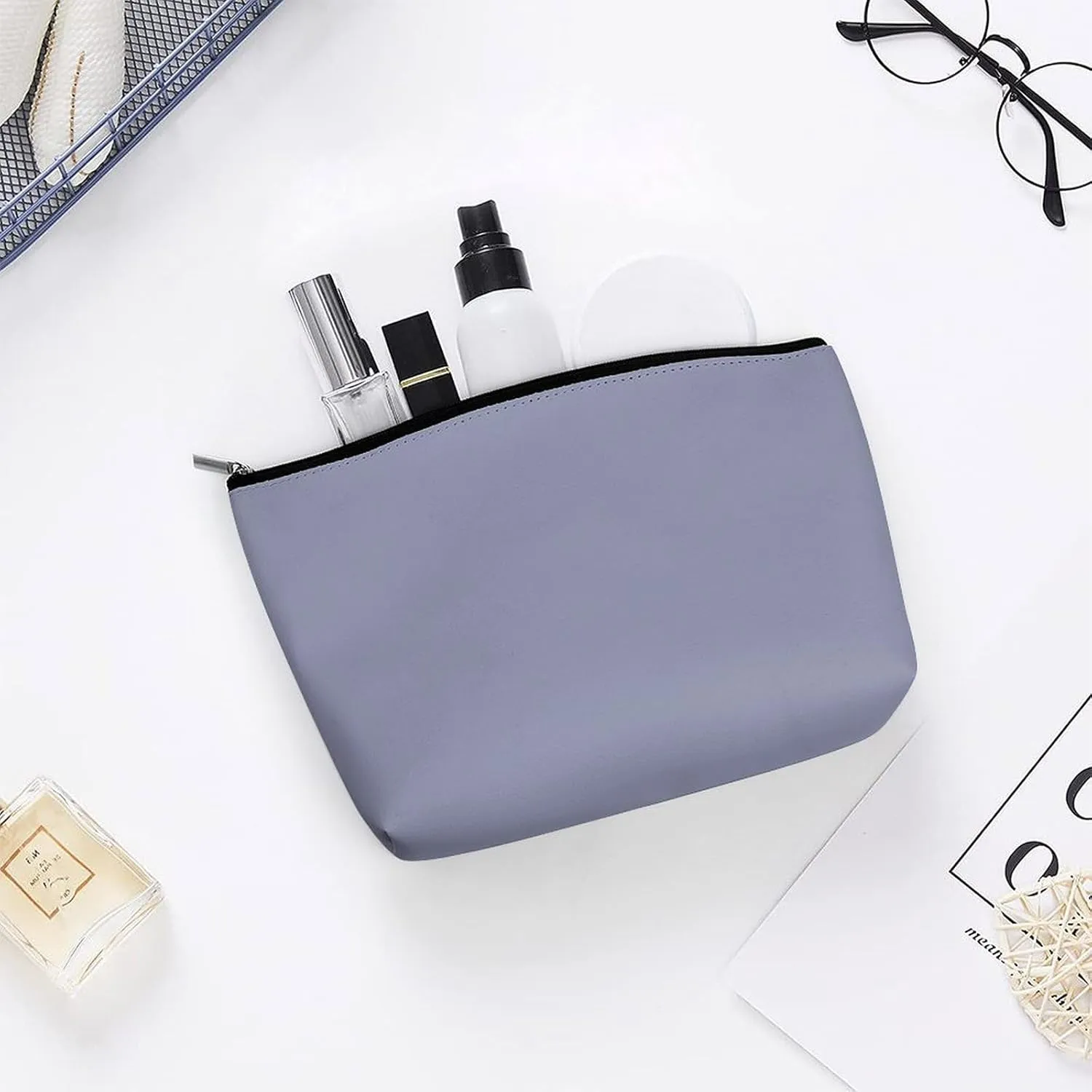 Travel Makeup Bag, Cool Gray Solid Color Cosmetic Bags for Women Large Capacity Waterproof Toiletry Pouch Make up Organizer