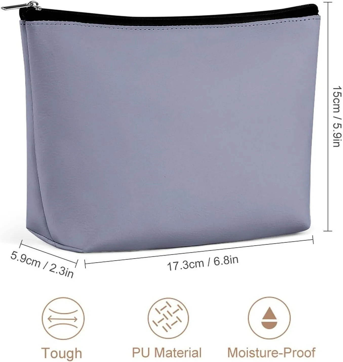 Travel Makeup Bag, Cool Gray Solid Color Cosmetic Bags for Women Large Capacity Waterproof Toiletry Pouch Make up Organizer