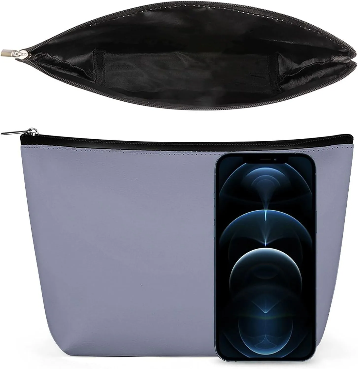 Travel Makeup Bag, Cool Gray Solid Color Cosmetic Bags for Women Large Capacity Waterproof Toiletry Pouch Make up Organizer