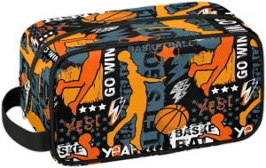 Travel Toiletry Bag for Boys Kids, Basketball Waterproof Hanging Dopp Kit for Teens Men, Cool Carrying Case Compatible with Nintendo Switch and New Switch OLED Console